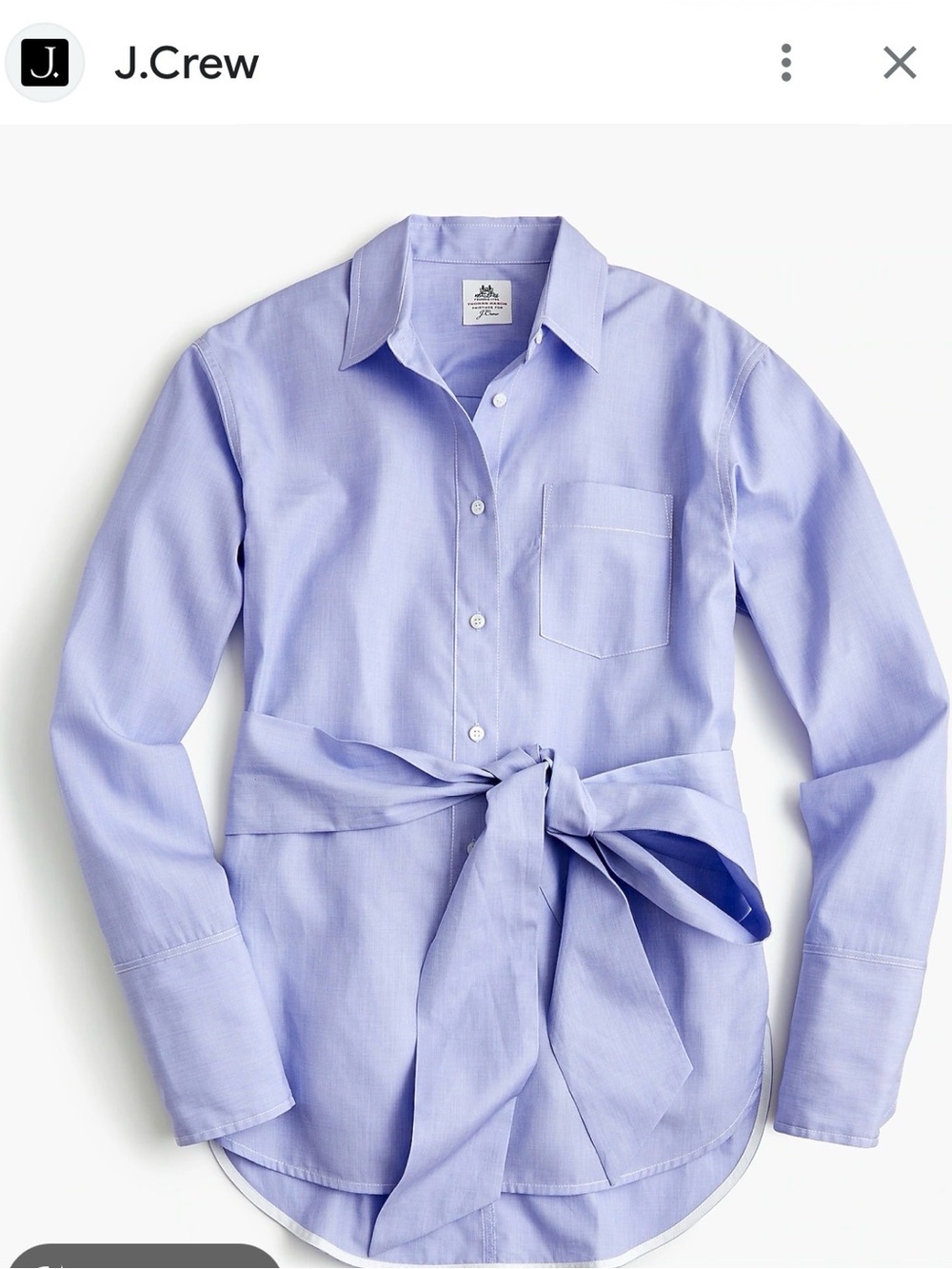 J.Crew Thomas Mason Tie-Waist Button-Up Shirt Blue Size 14 J8631